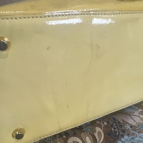 Project Bag-Arcadia Italian Handbag Embossed Patent Leather Satchel Yellow Tote - Picture 10 of 16